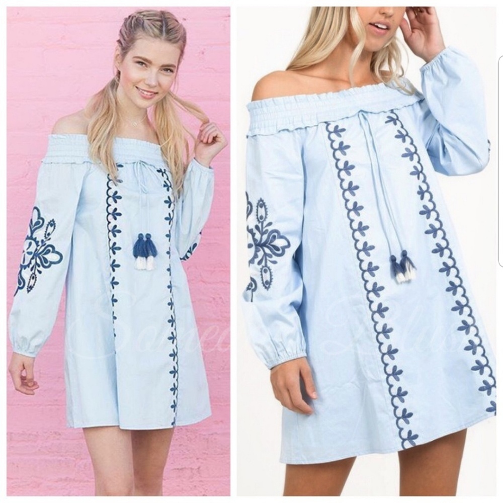 SALE! Love Riche Baby Blue Embroidered Dress